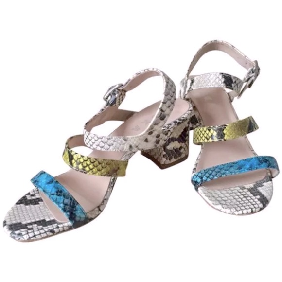 Aska 'Beatrice' Snakeskin-Embossed Multicolor Leather Sandals, Size 37.5 - Picture 1 of 5